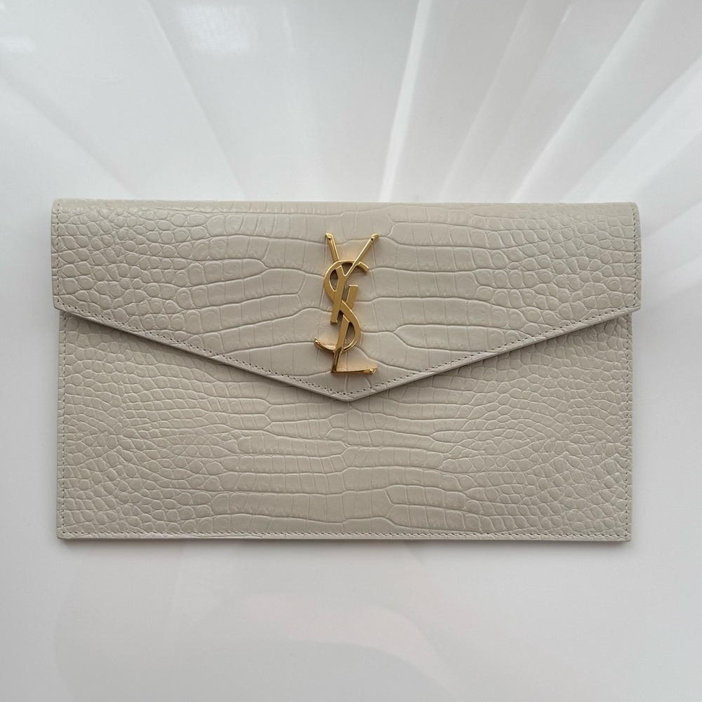 Saint Laurent Uptown Croc-effect Leather Pouch